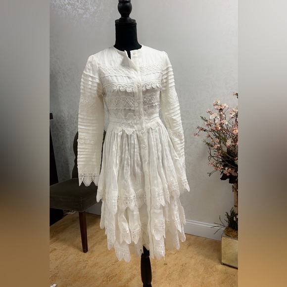 LEGALLY RED LAWN DRESS WITH RUFFLE AND LACE INSERT DETAIL - Picture 3 of 10